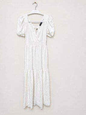 Dresscode White Puff Sleeve Tiered Maxi Dress Size S